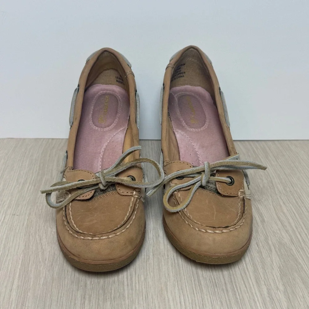 Wedge Boat Shoes Sperry Top-Sider Womens 6.5M Tan Leather Heels 9837550